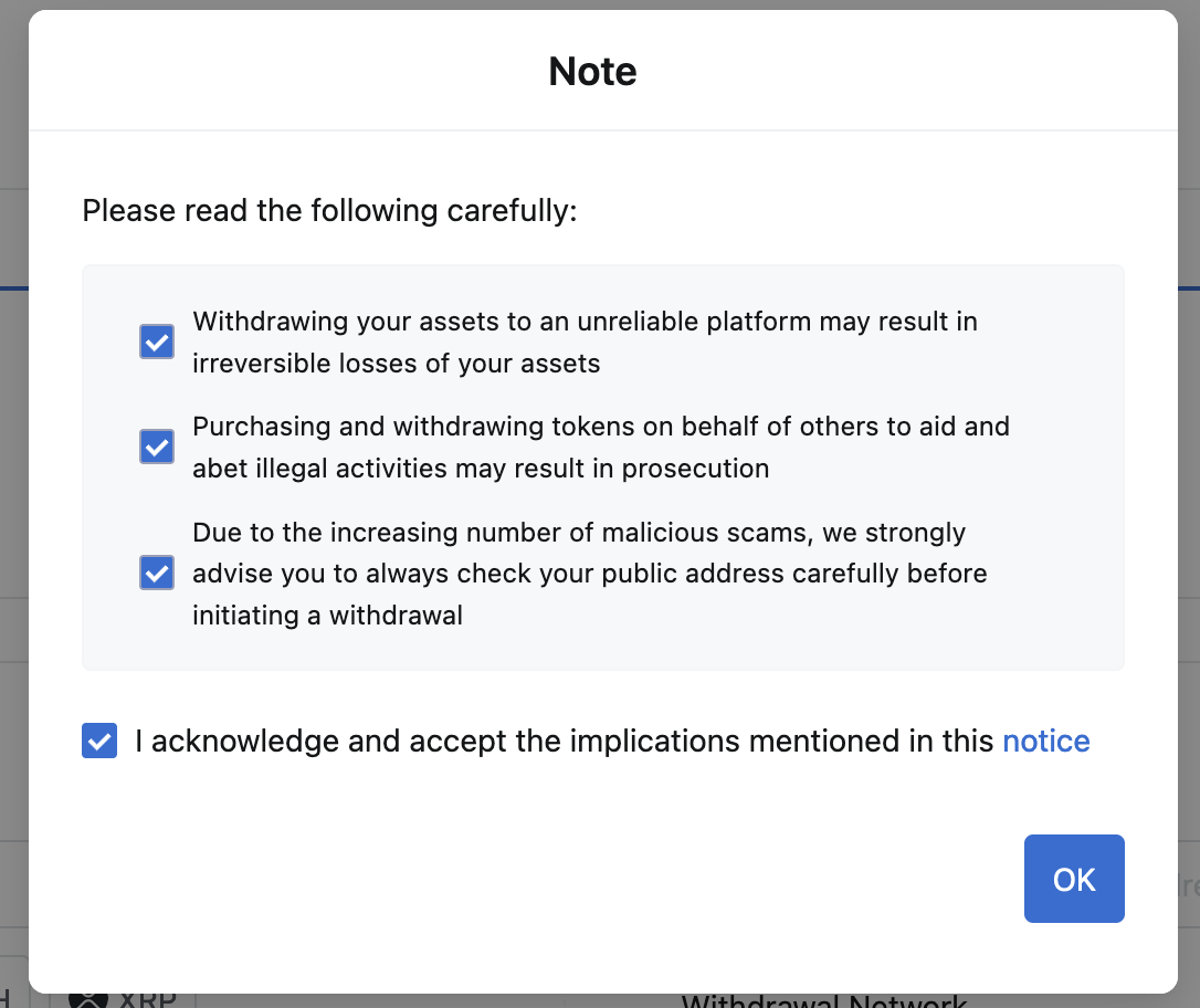 Withdrawal Disclaimer